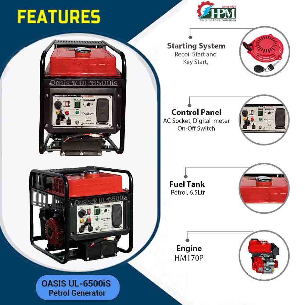  5.5 KVA smart portable petrol Genset , with Recoil & Self Start Model Oasis UL-6500is