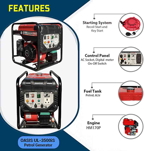 3.5 KVA portable smart petrol Genset, with  Recoil Start, Model Oasis UL-3500i