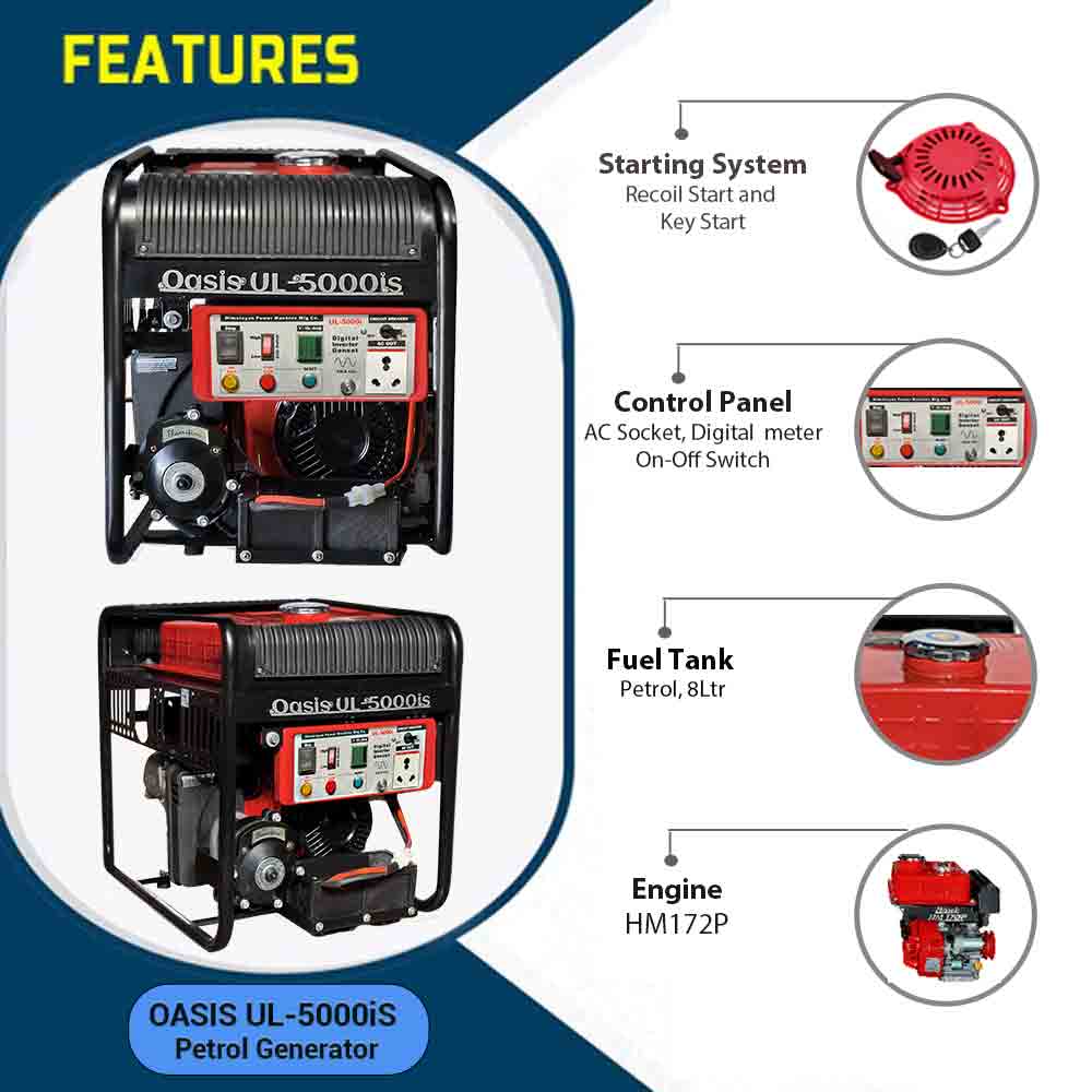  5 KVA Smart Portable Digital Generator , Recoil Start, Model Oasis UL-50i