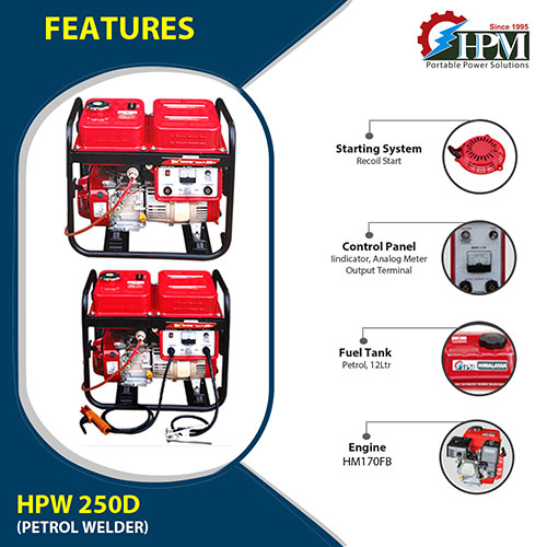 200 Amps Petrol Welding Generator, Recoil Start Model HPW-250D,  