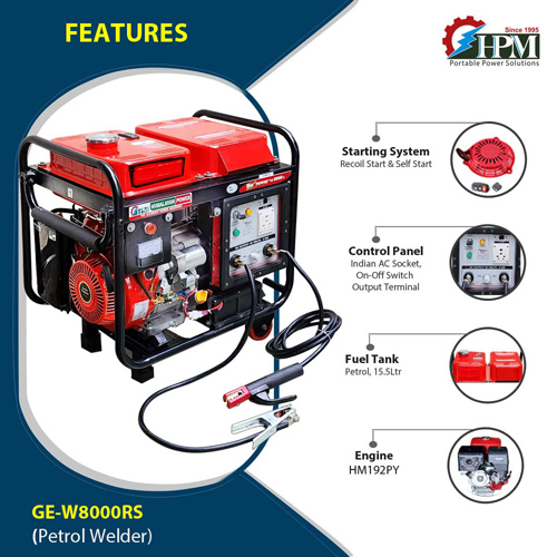 250 Amps portable smart Welding Generator -5 KW, with  Recoil & Self Start. Model GE-W8000RS, 