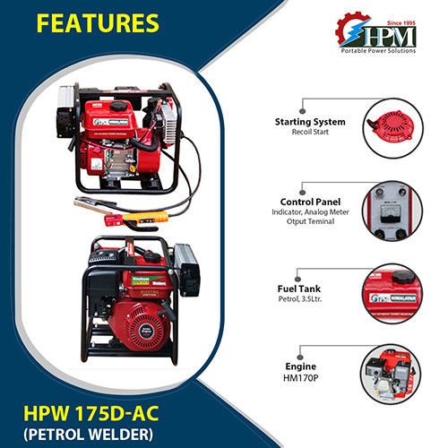200 Amps Petrol Welding Generator, World’s Ultra Light& Low Cost Arc Welding Machine with Recoil Start Model HPW-175D-AC