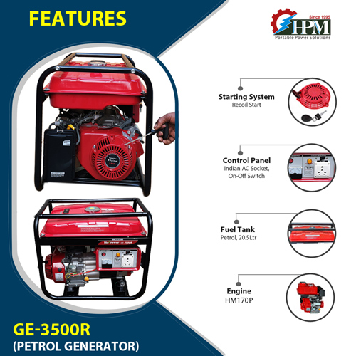 3.2 KVA Portable Light Weight & Powerful Generator, Petrol Run, Recoil Start Model GE-3500R 